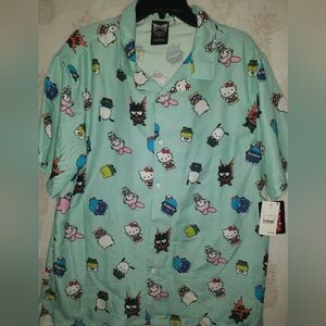 Bioworld Hello Kitty My Hero Academia Print Casual Button Down Shirt Size Large